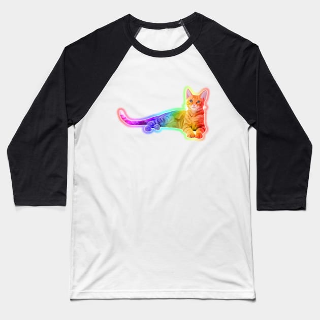 Neon Rainbow Glowing Kitten Baseball T-Shirt by Art by Deborah Camp